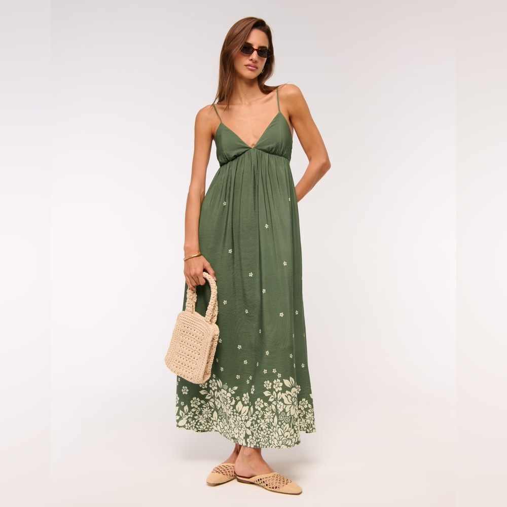 Abercrombie & Fitch Olive Green Floral Maxi Dress
